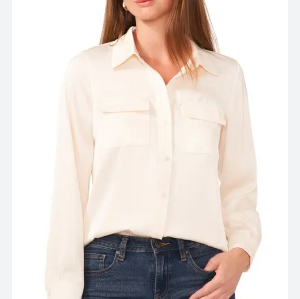 Classic Button-Front Long-Sleeve Shirt in Cream